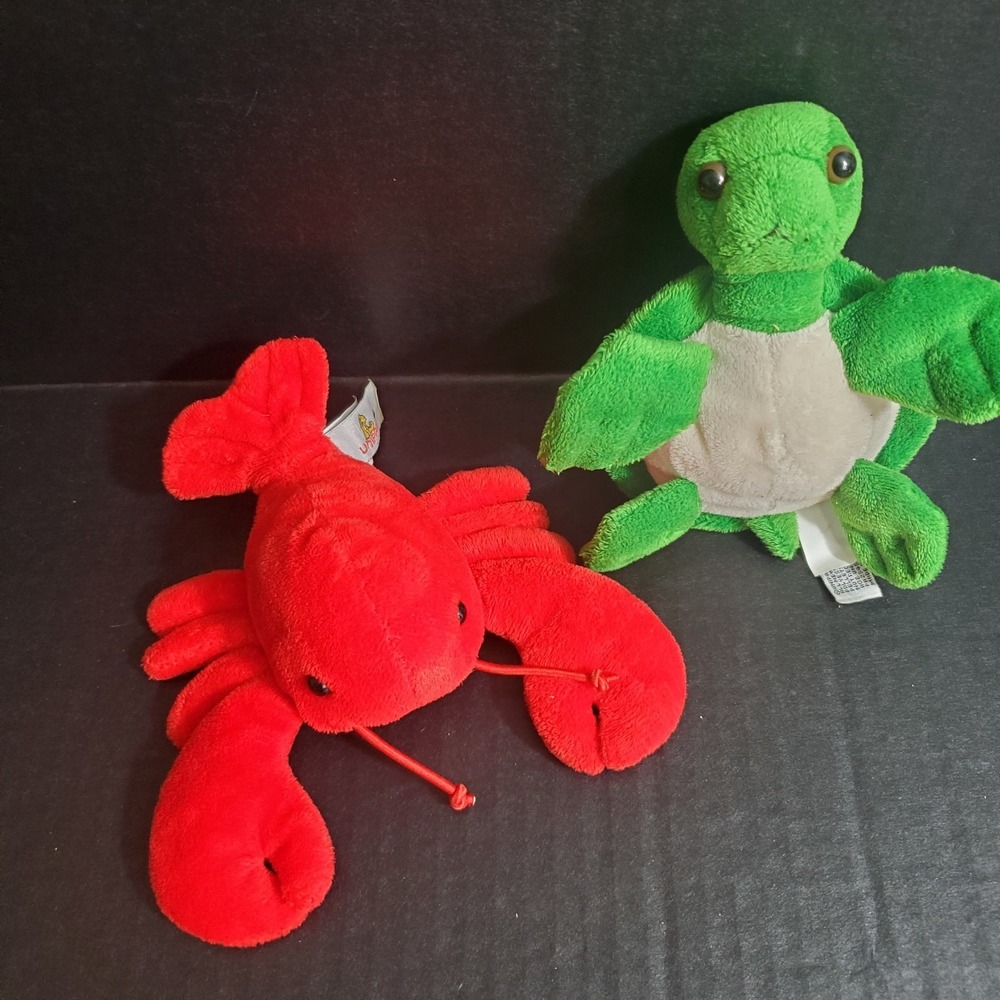 Unipak Mini Red Lobster And Green Turtle Plush Tiny Stuffed Animal Lot Of 2